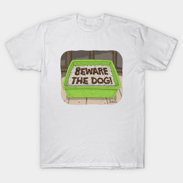 “BEWARE THE DOG” LITTER BOX T-Shirt by macccc8